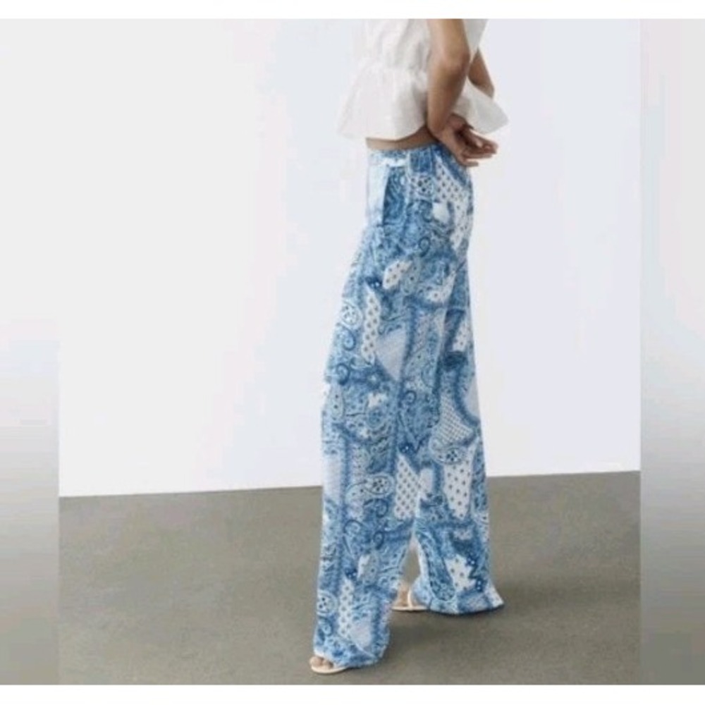 Zara Paisley Print Pull On Wide Leg Pants Size XL NWOT - Picture 11 of 12